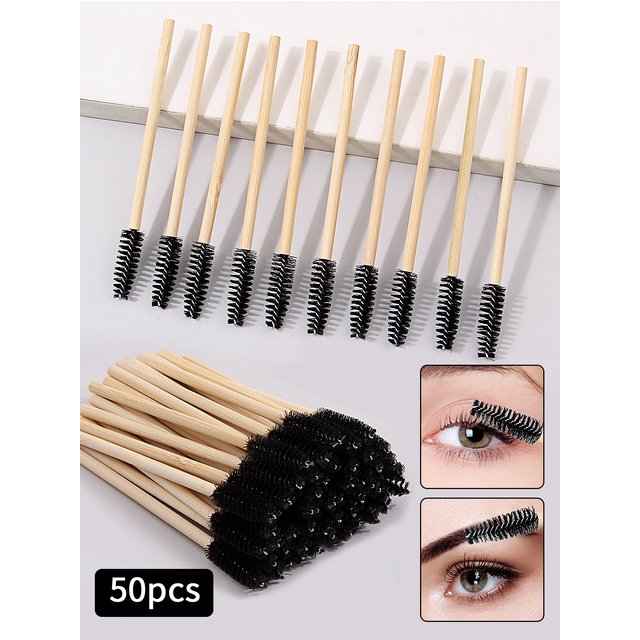 Eye Lash Curling Comb Makeup Tools 50Pcs Bamboo Handle Eyelash Brush Makeup Brush Eyelash Extension Mascara Wands Applicators