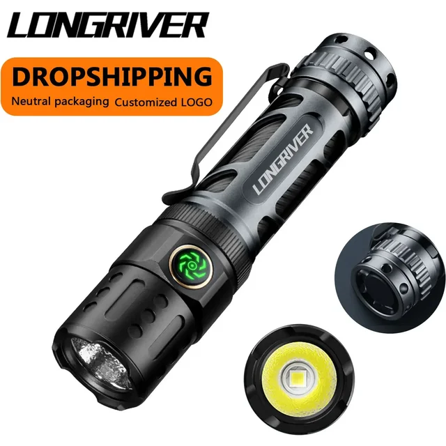 LONGRIVER A6 2200 Lumens EDC lampe de poche tactique longue portée Torches double interrupteur 18650