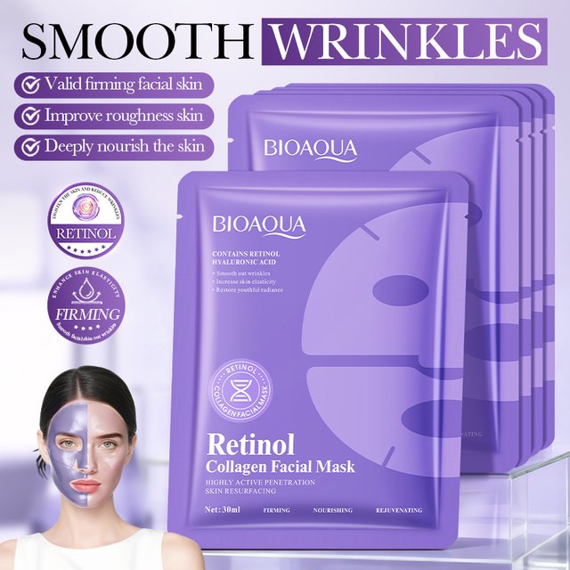 5pcs BIOAQUA Retinol Collagen Anti-Wrinkle Facial Masks Moisturizing Whitening Anti-Aging Face Mask Collagen Masks Skin Care