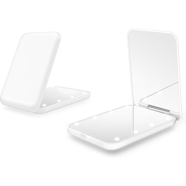 Pocket Mirror 1X/2X Magnification LED Compact Travel Makeup Mirror with Light 2-Sided Folding Handheld Lighted Mirror for Gift