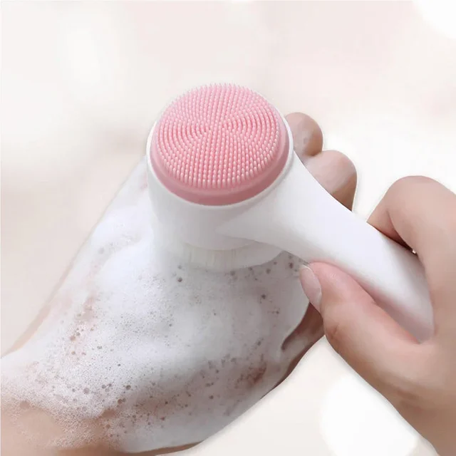 3D double silicone brosse de nettoyage du visage massage manuel brosse faciale poils doux exfoliator