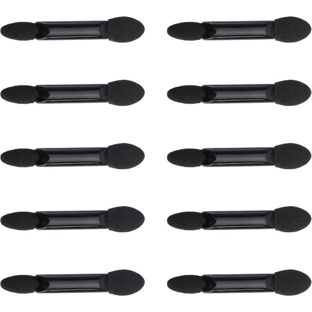 10Pcs Disposable Dual Sided Eye Shadow Sponge Applicator Black Handle Latex Oval Tips Ideal for Blending Contouring Travel