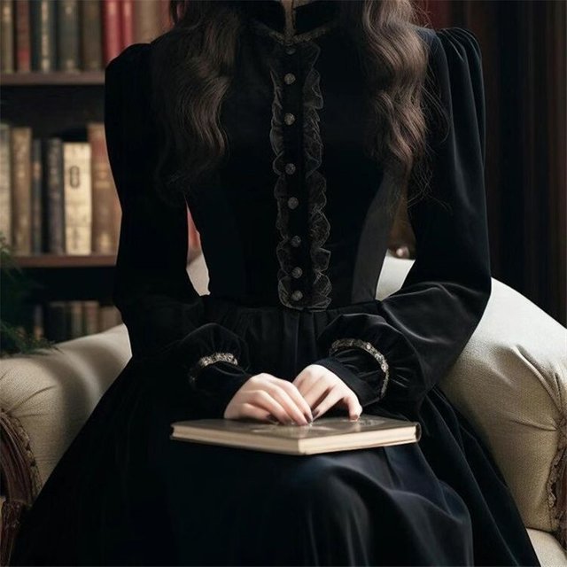 Robe de banquet à manches longues en velours noir, style cour française, petite robe de soirée parfumée, haute qualité, automne, hiver, 2024