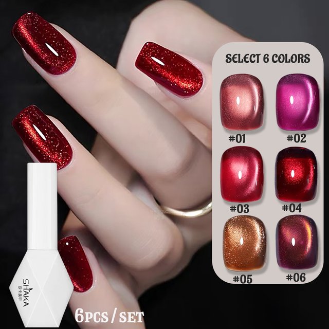 1-6pcs SHAKA Early Autumn Dark Rose Cat Eye Brown Red Gel Nail Polish 2025 New Atmosphere Halloween Versatile Nail Gel