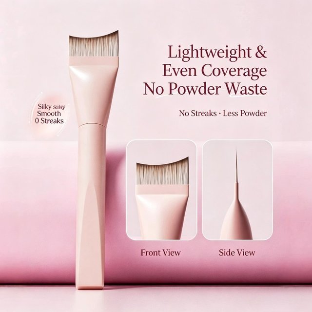 Pink Curved Edge Foundation Makeup Brush Seamless Flat Head Brush for Liquid Foundation Concealer Professional Face Beauty Tool