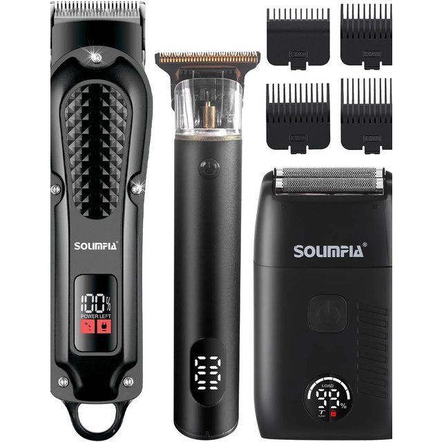 Solimpia Men's Three-Piece Hair Clipper Set Reversible Double-Net Shaver Gradient Oil Head Clipper Whitening Device Kit
