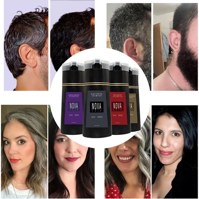 200ML Nova Hair Dye Shampoo 3-in-1 Hair Care Coloring Shampoo Men Women Fast White Hair Instant Dyed Long Lasting Hair Care