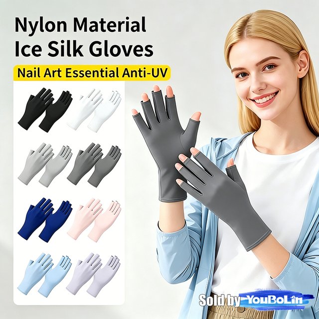 Summer Nylon Ice Silk Sunscreen Gloves UV Protection Half-Finger Gloves Nail Art Lamp Protective Gloves