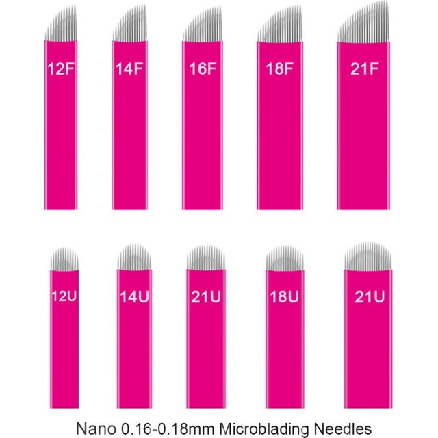 50pcs Microblading 0.16/0.18mm Tebori Blades Needles Tattoo Needles Permanent Makeup Needle 12 14 16 18 21 Manual Eyebrow Blade