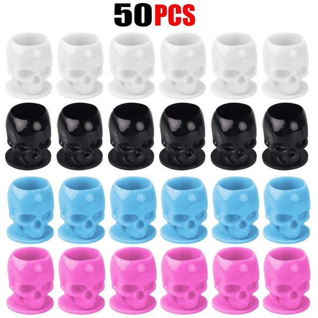 50 Pcs Safe Skull Design Tattoo Ink Cups Microblading Pigment Container Cap Holder For Permanent Makeup Tattoo Supplies Body Art