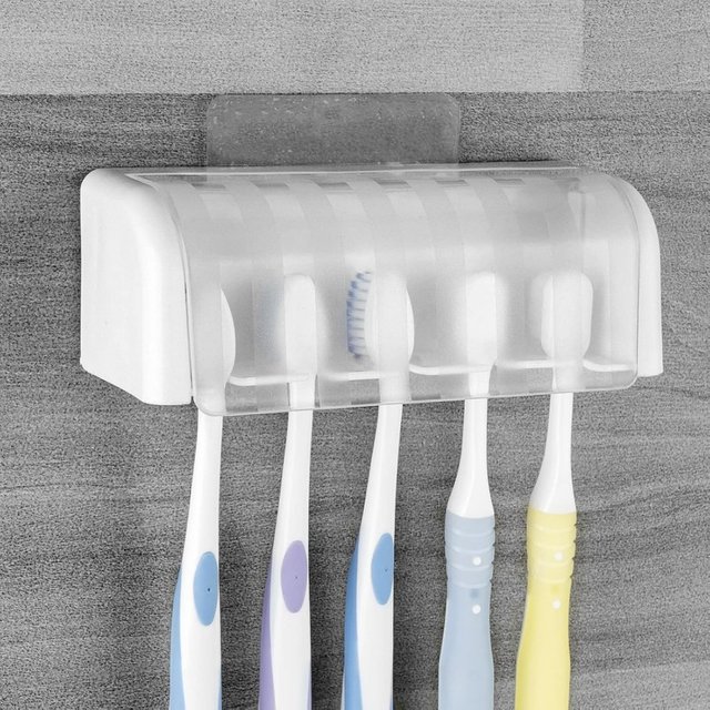 Self-adhesive wall-mounted toothbrush holder with cover - A self-adhesive bathroom storage box that doesn't require drilling