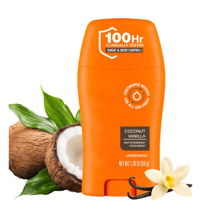 50g Women's 100-Hour Antiperspirant Deodorant Stick, Long-Lasting Coconut Vanilla Scent, Non-Greasy Quick-Dry Underarm Care