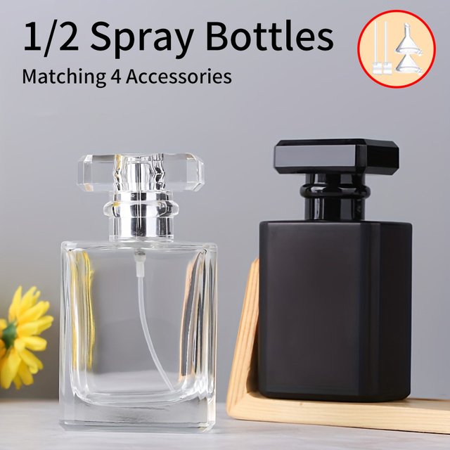 Flacon pulvérisateur de parfum en verre de 50ml, 1/2 pièces + 4 accessoires, contient 2 flacons