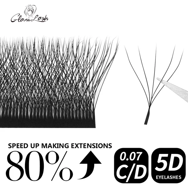 GLAMLASH 4D5D W Shaped Faux Russian Wholesale Four Leaves Eyelashes Clusters Easy Fan Volume Lashes Extension Makeup