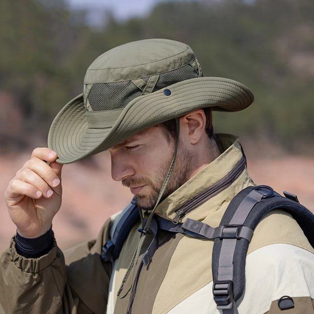 Men's Summer Spring and Autumn Sunscreen Hat Outdoor Mountaineering Fishing Hat Large Eaves Breathable Sunshade