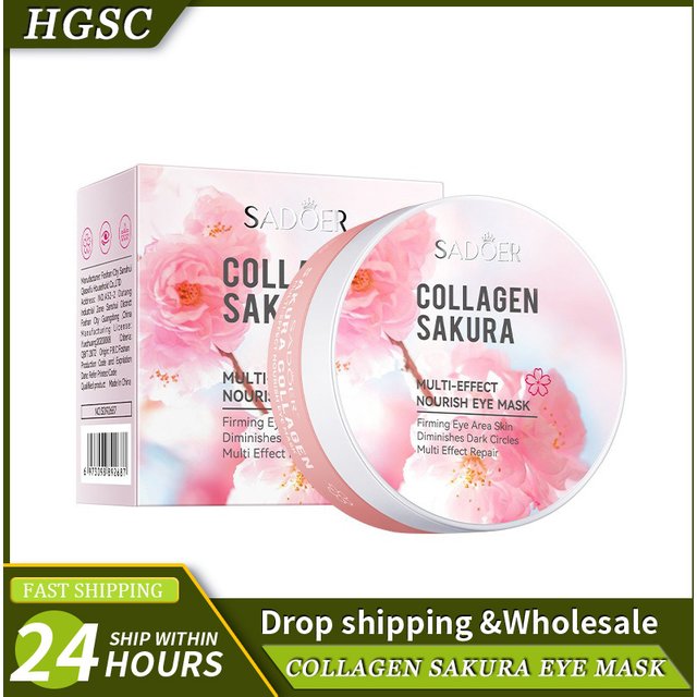 60pcs SADOER Sakura Collagen Eye Mask Anti Dark Circles Eyes Bags Removal Moisturizing Firming Eye Patches Skin Care for Eyes