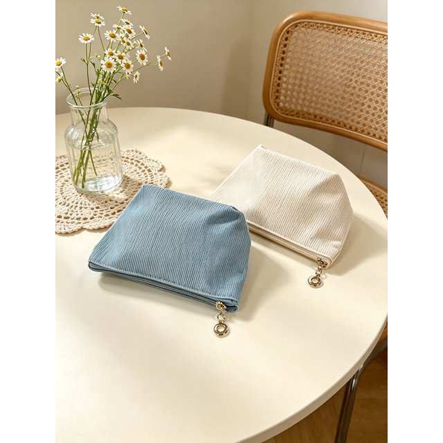 Multi-color Corduroy Zipper Pouch, Minimalist Ins Style Makeup Bag, Organizer for Lipstick, Skincare & Cables for Daily, Travel
