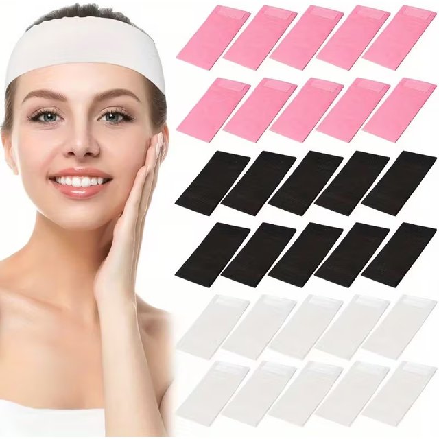 10/50/100pcs Disposable Headbands Spa Salon Facial Headband Black White Pink Elastic Adjustable Magic Tape Skincare Accessory