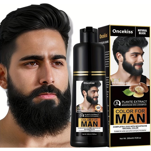 200ml Beard Hair Dye Shampoo for men,Semi-permanent Hair Dye Shampoo 2in 1 Care Hair Dye to Cover Gray Beard And Hair