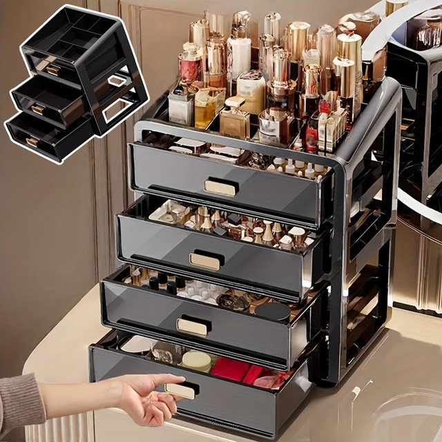 1 Piece Large Capacity Makeup Storage Box with Drawer Jewelry Makeup Storage Box Multi-layer Multi-functional Desktop Organizer