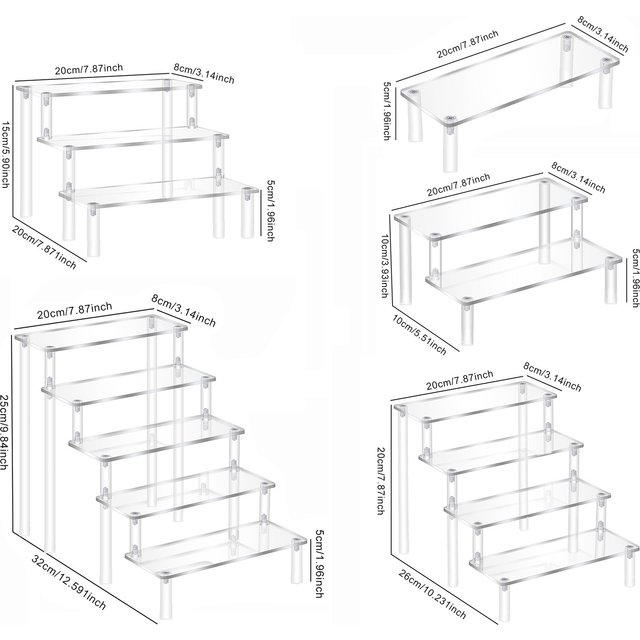 Acrylic Risers for Display 2-5 Tier Acrylic Display Stand Perfume ,Clear Cupcake Stand Holder for Figures Dessert Doll Shelves