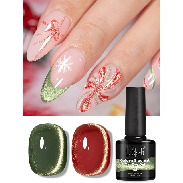 AWStorG 7.5ml Green Red Golden Gradient Cat Eye Nail Polish Gel Soak Off Nail Magnetic Gel Polish Nail Art DlY