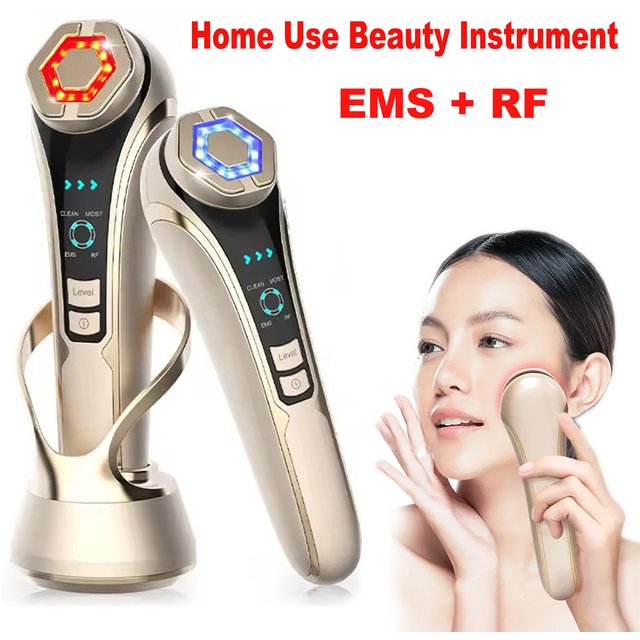 HIFU Face Skin Care EMS Facial Lifting Massager LED Photon Wrinkle Remover RF Beauty Device 1200Hz Vibration Anti-aging Device