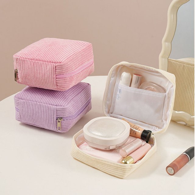 Mini Makeup Pouch for Lipstick Cards Coins Sanitary Napkins Storage Case Bags Women's Corduroy Travel Cosmetic Organizer Bag