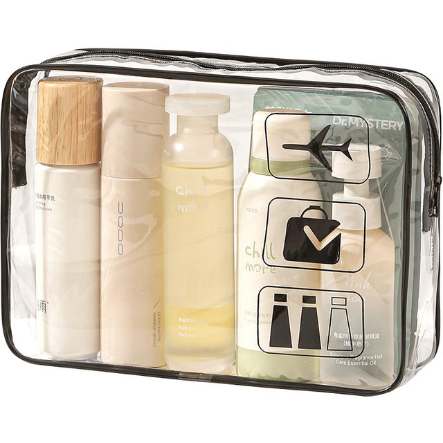 Clear Durable PVC Toiletry Bag With Zipper Closure Travel Makeup Cosmetic Organizer For Bathroom Storage