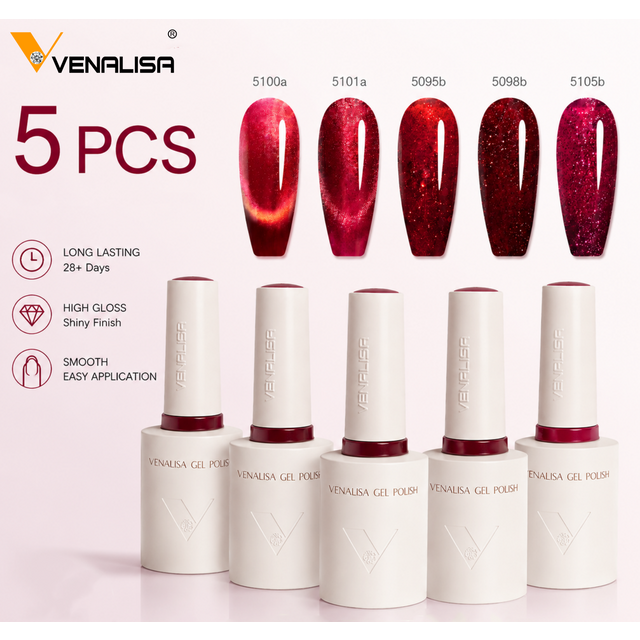 Venalisa 5PCS 10ml Gel Nail Polish HEMA & TPO Free Cat Eye Glitter Red Orange Blue Green Colors UV LED Soak Off Gel Polish