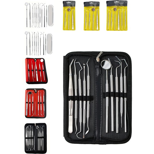 Stainless steel dental tool cleaning set, dental cleaning and oral care tool set, toothpick tool cleaning set, suitable for both