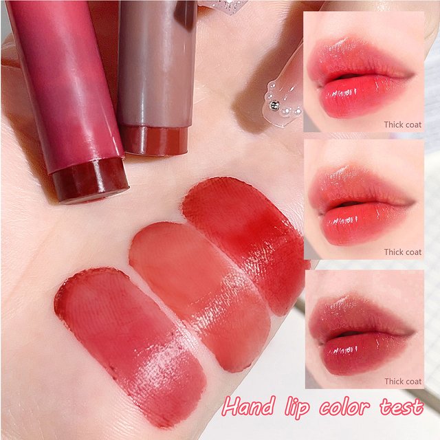 Three-color water-glow lipstick set - Satin finish, red, nude, brown lipsticks, mini lip gloss set for lip makeup. Full lips