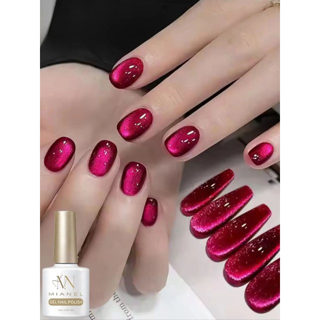 MIANEL 10ML 2026 Spring Summer Trendy Red Cat Eye Gel Nail Polish, Red Glass Bead Nail Polish, Red Nail Art Supplies