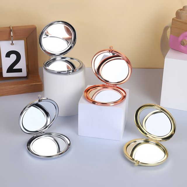 Portable Handheld Pocket Makeup Mirror Metal Stand-up Travel Compact Folding Double-Sided Small Mirror Double-Sided for Ladie