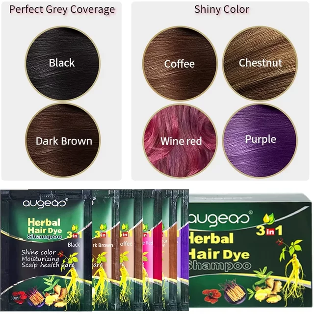 Shampoo colorant capillaire naturel à base de plantes, 30 ml x 10, coloration rapide des cheveux gris en noir, 6 couleurs, café, rouge, violet, coloration capillaire pour salon et domicile