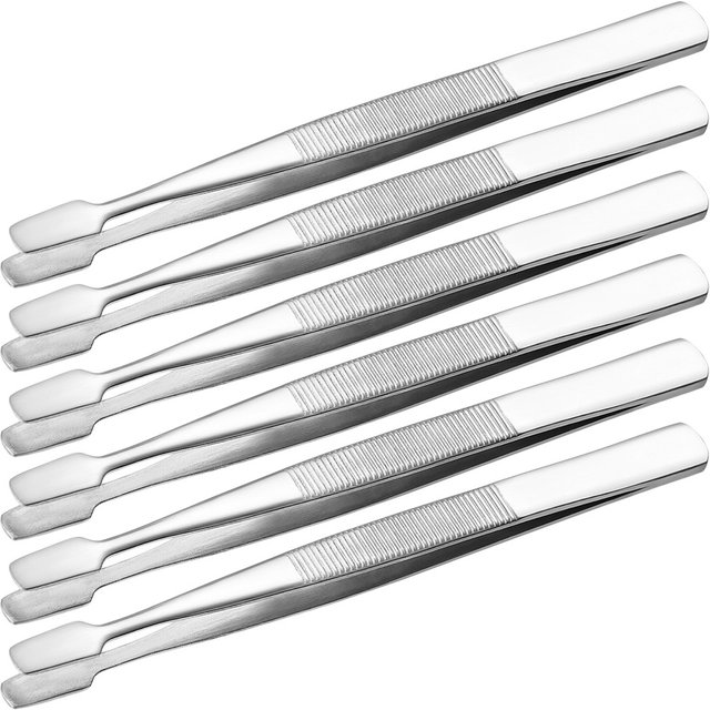 6Pcs Premium Stainless Steel Stamp Tweezers Anti-Static Long Precision Tweezers for Eyelash Application Cosmetics Hair Removal