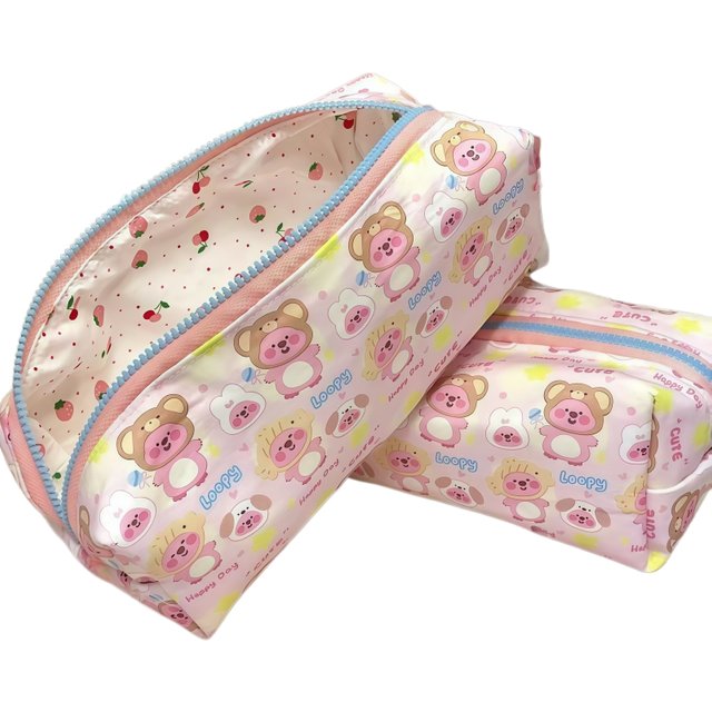 Cute Beaver Loopy Pencil Case Large Capacity Student Stationery Bag Learning Supplies Cartoon Anime Girl Storage Bag Makeup Bag