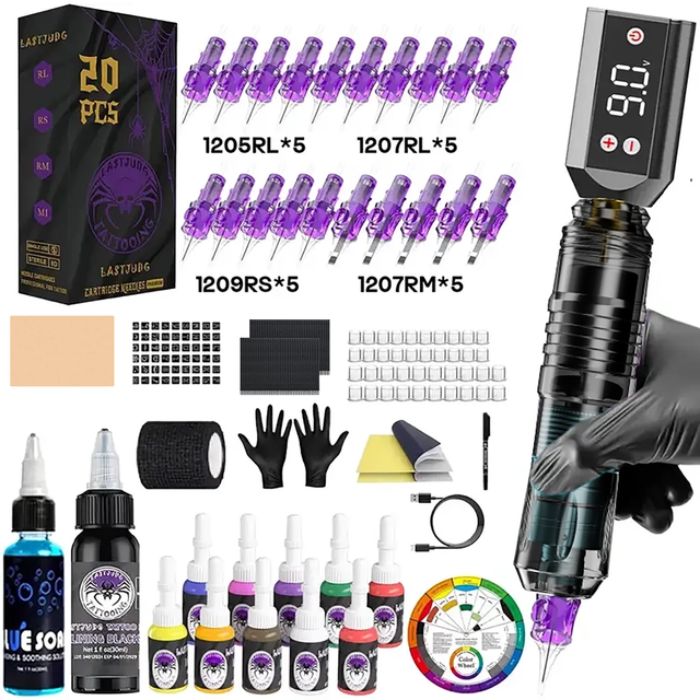 LASTJUDG Tattoo Kit Or Tattoo Machnie For Permanent Makeup Kit Wireless Tattoo Power Supply Suitable for Beginners Tattoo Kit