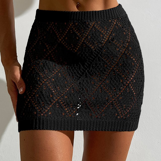 New Style Knitted Texture Swimsuit Cover Up Women's Summer Beach Vacation Sunscreen Skirt Hollow Out Fashion Casual Short Skirt
