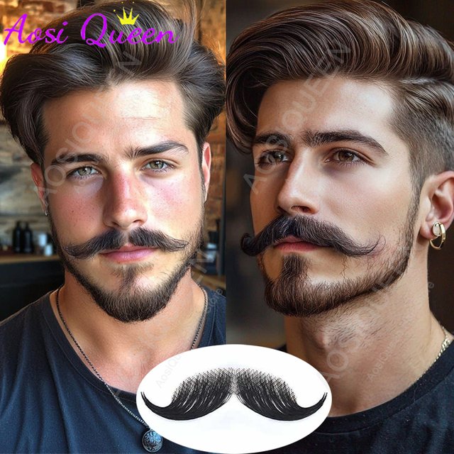 Men's fake Eight-character Beard Facial Hair Natural Invisible Lace Mustache Suitable For Halloween Christmas Party Film And Tel