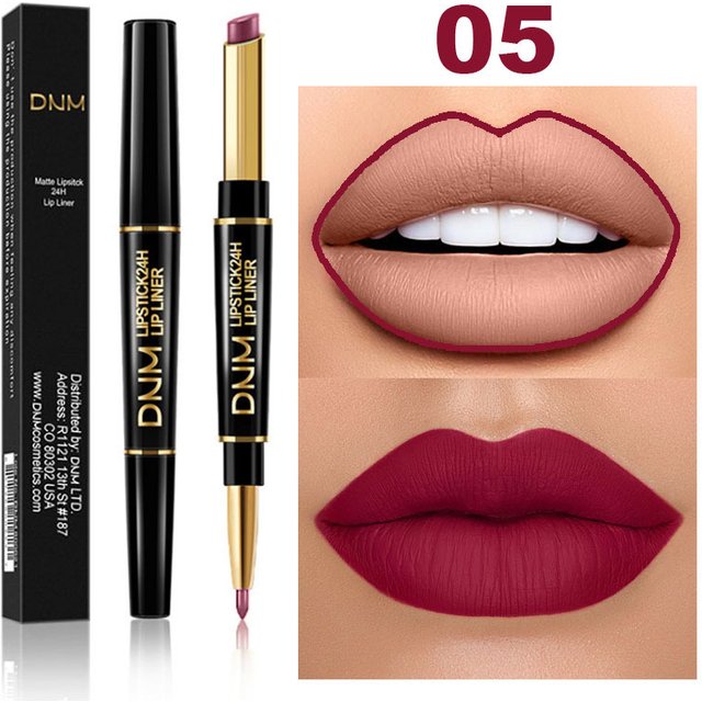DNM 2 In 1 Matte Lipstick Pencil Double Head Lip Liner Pen Long Lasting Waterproof Lady Charming Nude Red Lipliner Pencil Makeup