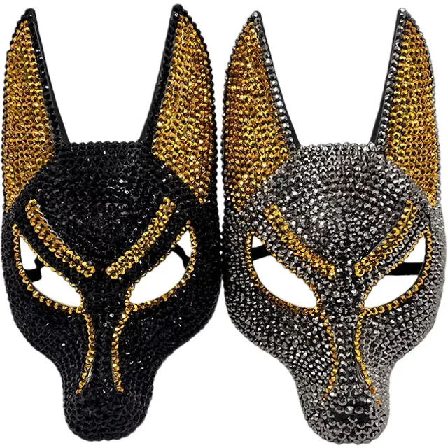 Masque Anubis en strass scintillant, masque de mascarade du dieu égyptien de la mort pour accessoires de Costume d'halloween, masque de Cosplay de fête fantaisie de Porm