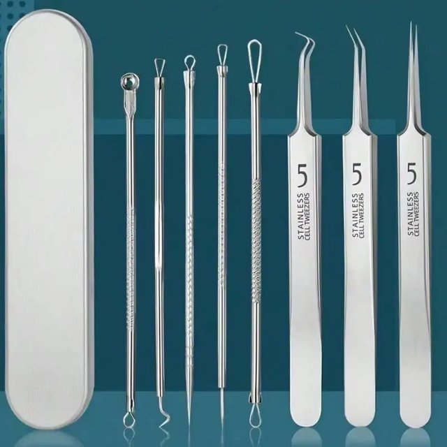 1/4/8Pcs Stainless Steel Blackhead Remover Tool Kit Blackhead Tweezers Clip Acne Needle Facial Pore Cleansing Beauty Skin Care