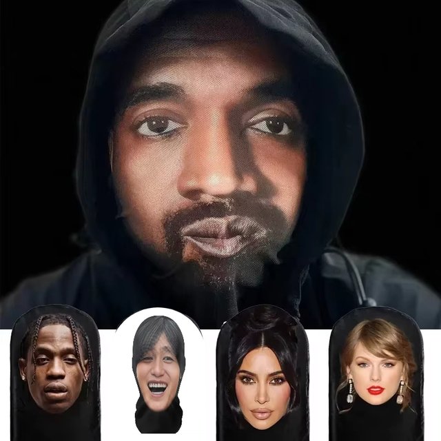Cosplay Headwear Hip Hop Fashion Hood Hat Headgear New 3D Printed Kanye Mask Elastic Mesh Halloween Decor Full Face Mask Unisex