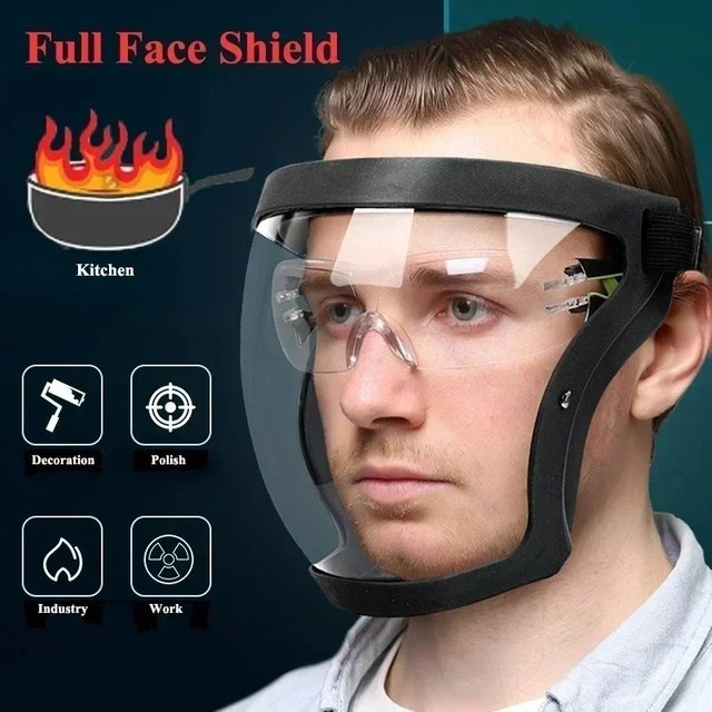 Adjustable Plastic Face Mask with Ventilation and Breathing Valve, Fully Covered Transparent Protective Screen