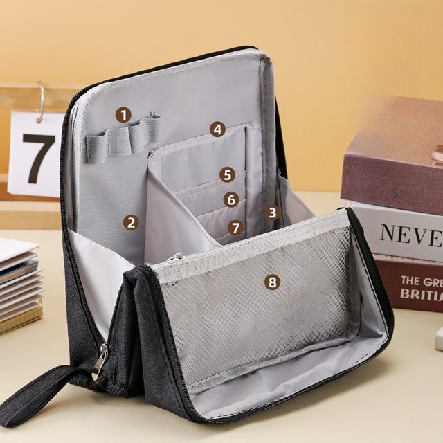 Office Desktop Pencil Solid Color Organizing Storage Bag Foldable Large Opening Vertical Large Capacity Cosmetic Storage Bag