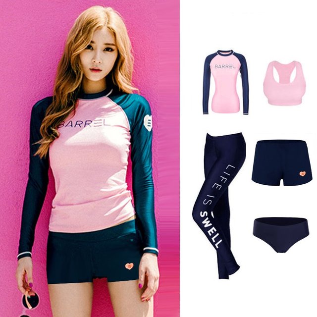 Women's Korean Version Long Sleeve Wetsuit Quick-Drying Sunscreen Split Suit Jellyfish Suit for Diving