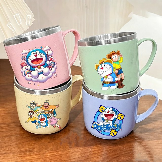 Doraemons small Stainless Steel Cup Cartoon Anime Double-layer Heat-resistant Water Cups Anti Drop Milk Mug Toothbrush Cup Gift