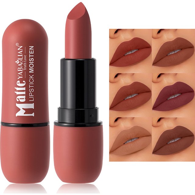 6-Color Matte Lipstick Sexy Velvet Lips Smooth Contour Pencil Brown Lip Waterproof Long-Lasting Color Lips Lipgloss Makeup 1PCS