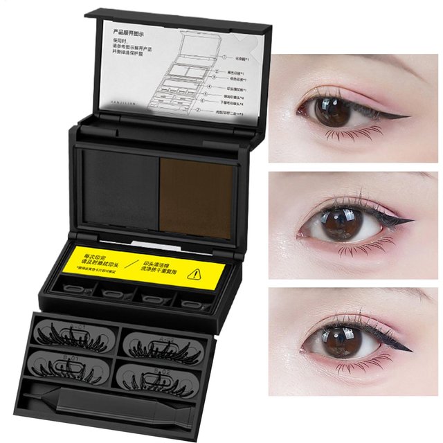 3in1 Eyelash Stamp Kit Waterproof Smudge Proof E yeliner Stamp Eye Makeup Set for women Teen Girls Travel Dating Beauty Tools